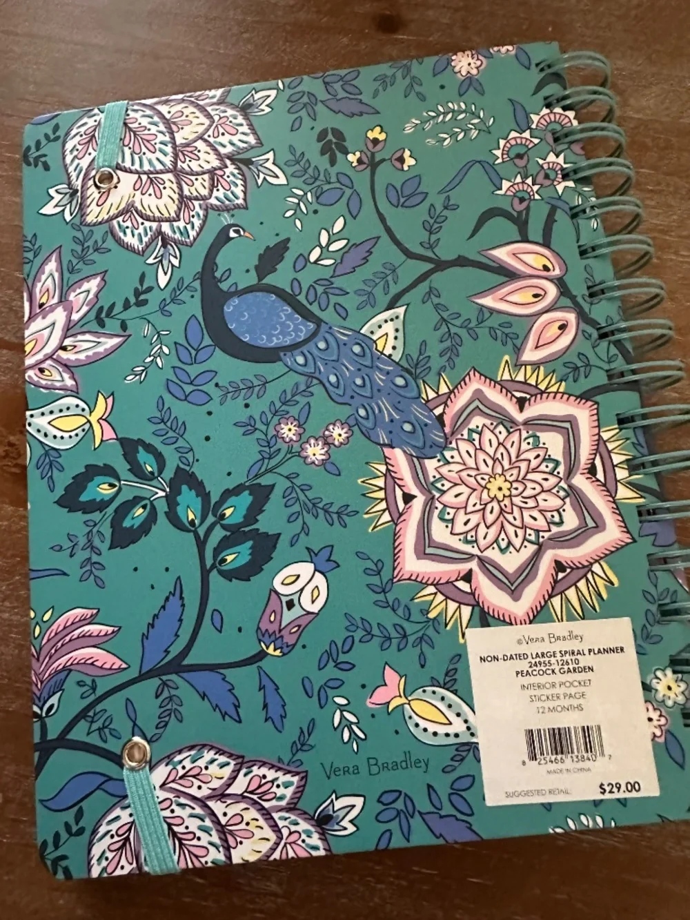 VERA BRADLEY Peacock Garden Undated Large Spiral Planner